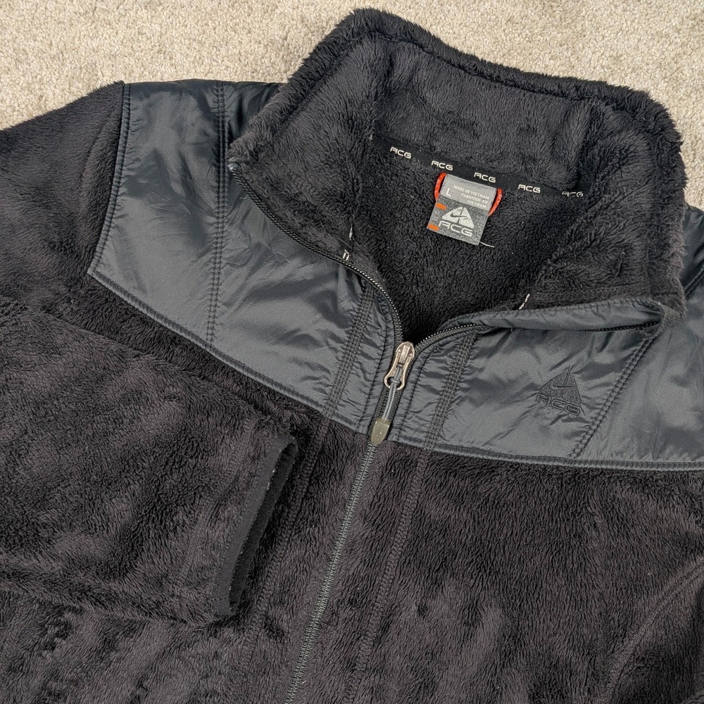 Nike ACG Fleece Jacket Mens Large Black Sherpa Nylon Full Zip Hiking Outdoor Vtg